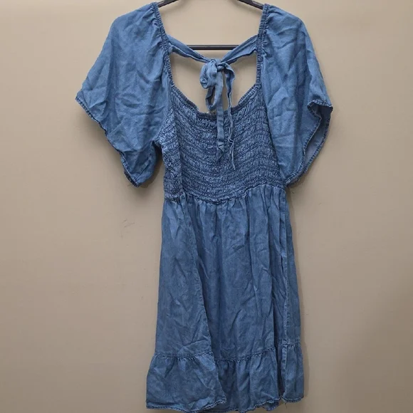Sweet Wanderer Blue Smocked Tie Back Midi Dress - Picture 7 of 7